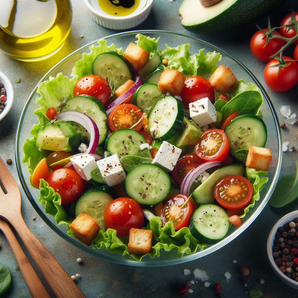 Fresh cucumber, tomato, and feta salad Fresh cucumber, tomato, and feta salad