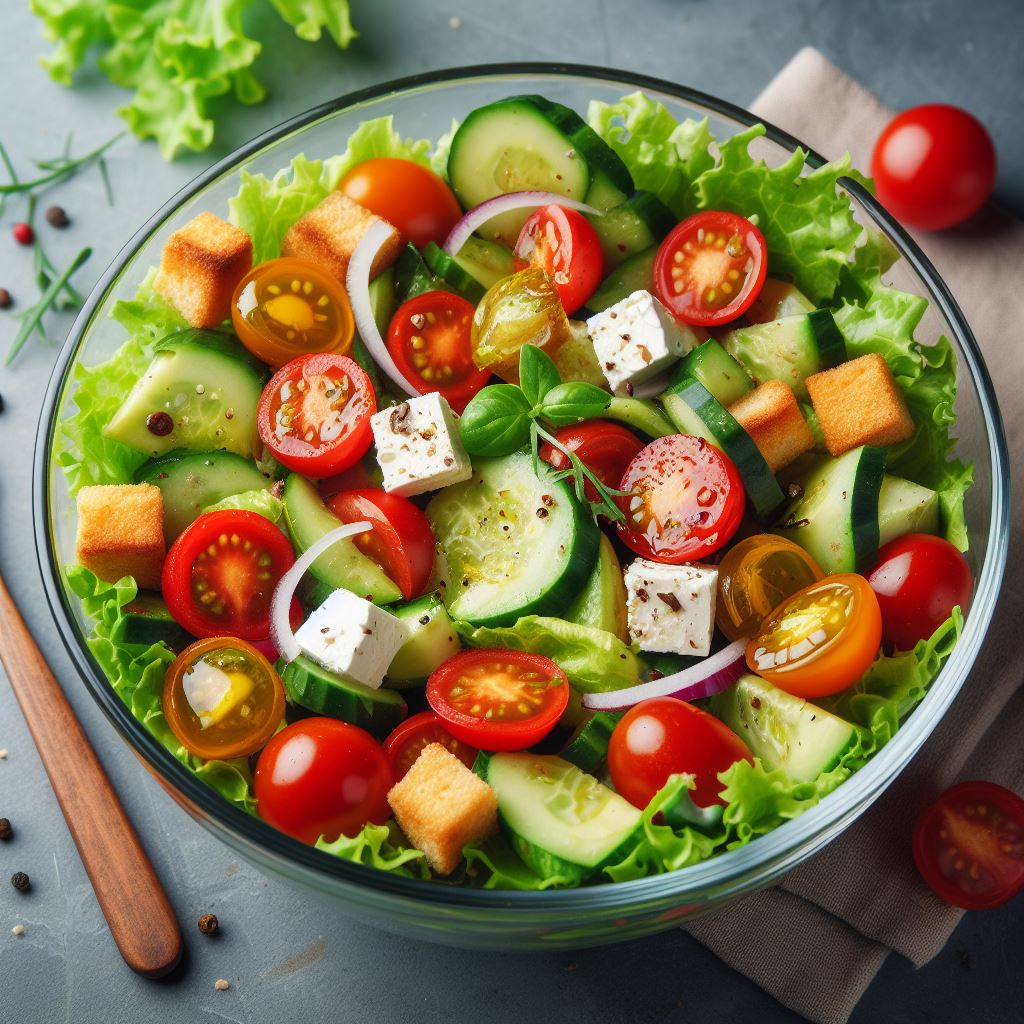 Fresh cucumber, tomato, and feta salad Fresh cucumber, tomato, and feta salad