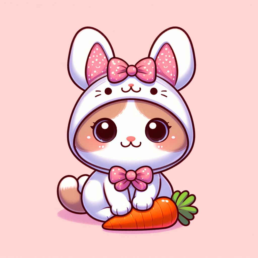 Cute bunny cat holding carrot Cute bunny cat holding carrot