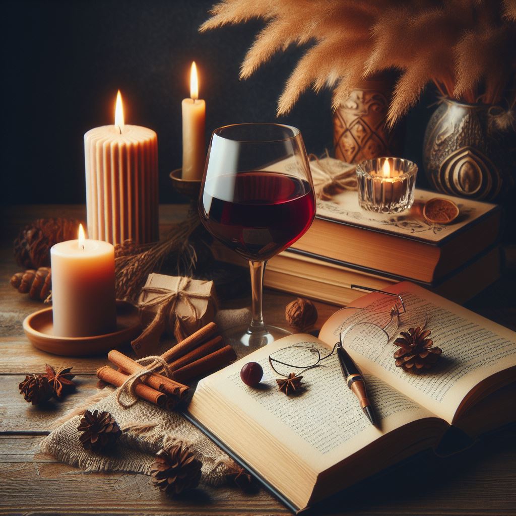 Cozy evening with wine and books Cozy evening with wine and books