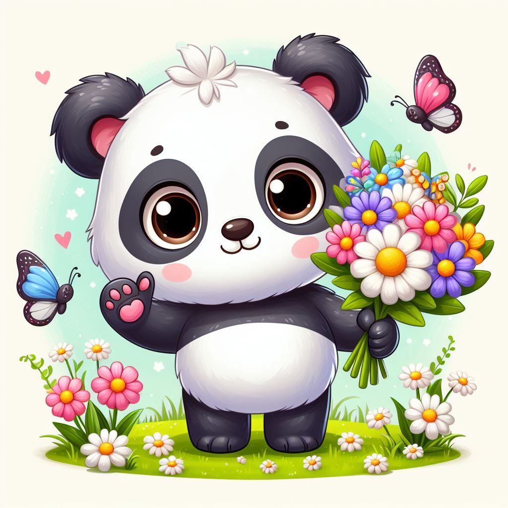 Cute panda holding flowers Cute panda holding flowers