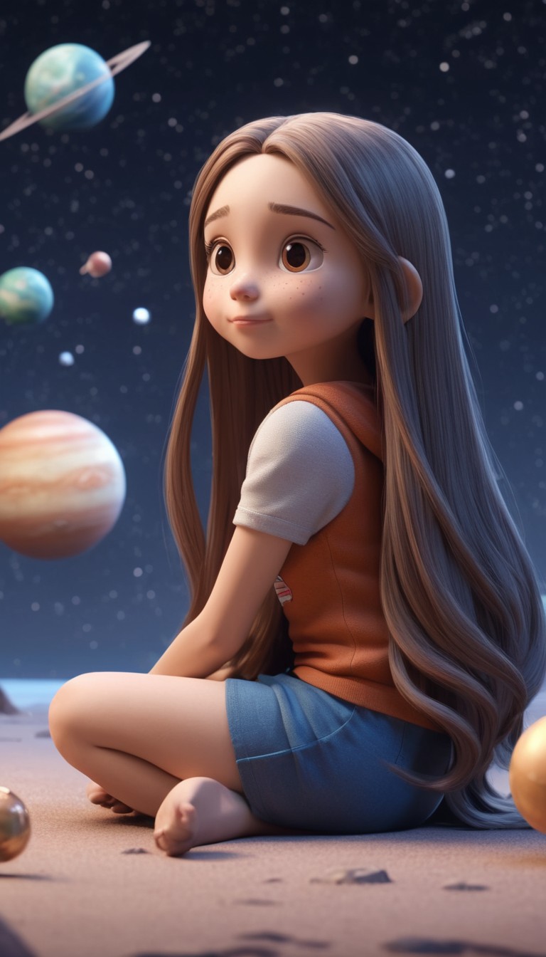 Girl gazing at planets Girl gazing at planets