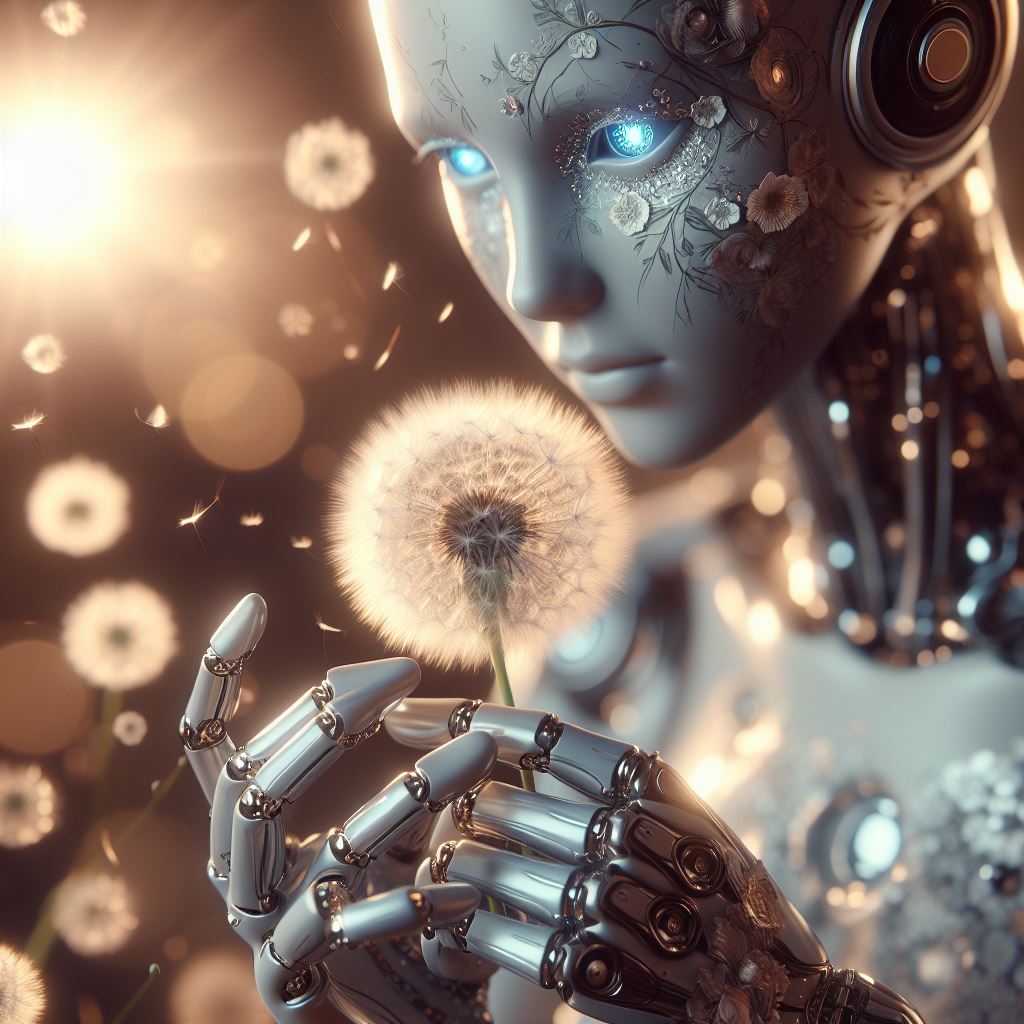 Robot holding dandelion Robot holding dandelion