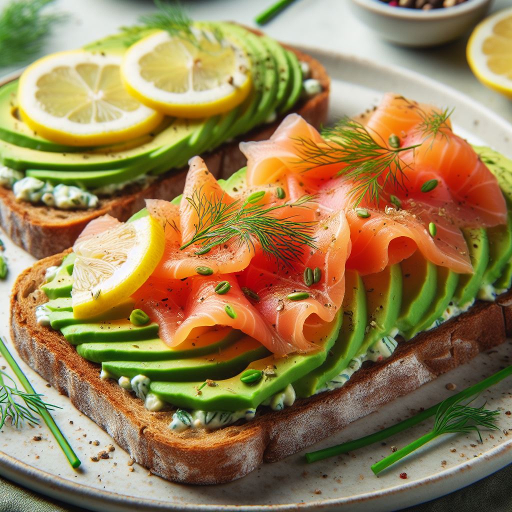 Smoked salmon and avocado toast with lemon Smoked salmon and avocado toast with lemon