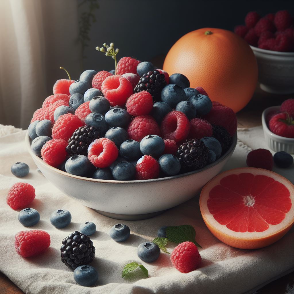 Bowl of summer berries and grapefruit Bowl of summer berries and grapefruit