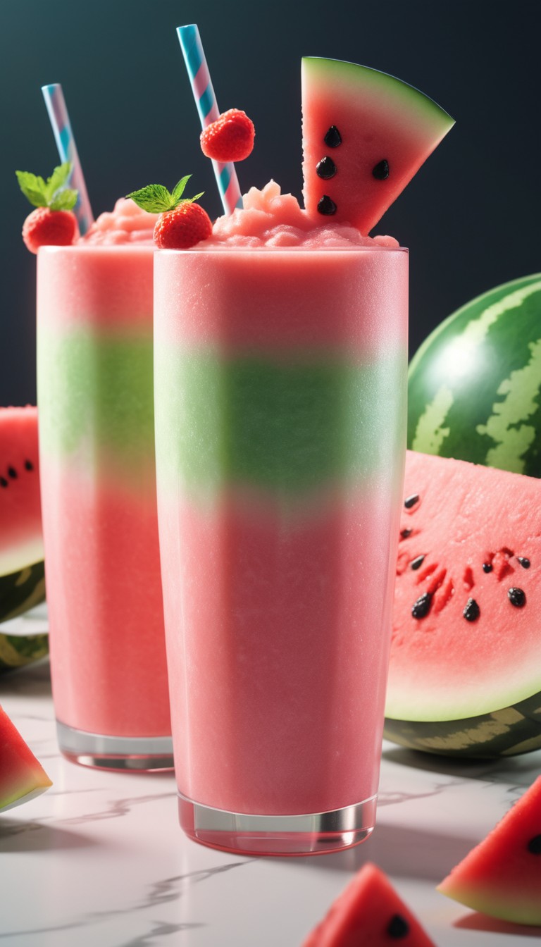 Watermelon smoothies with mint and raspberries Watermelon smoothies with mint and raspberries