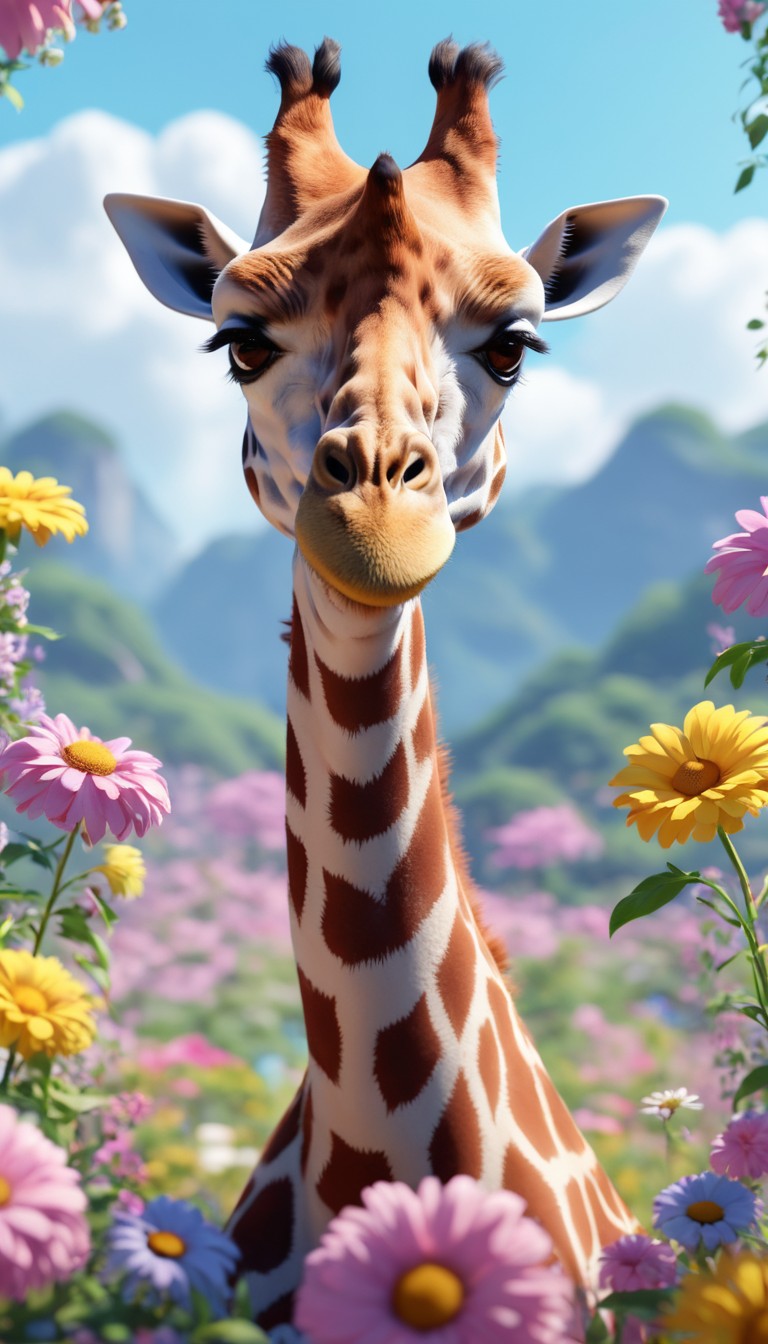 Giraffe in a field of flowers Giraffe in a field of flowers