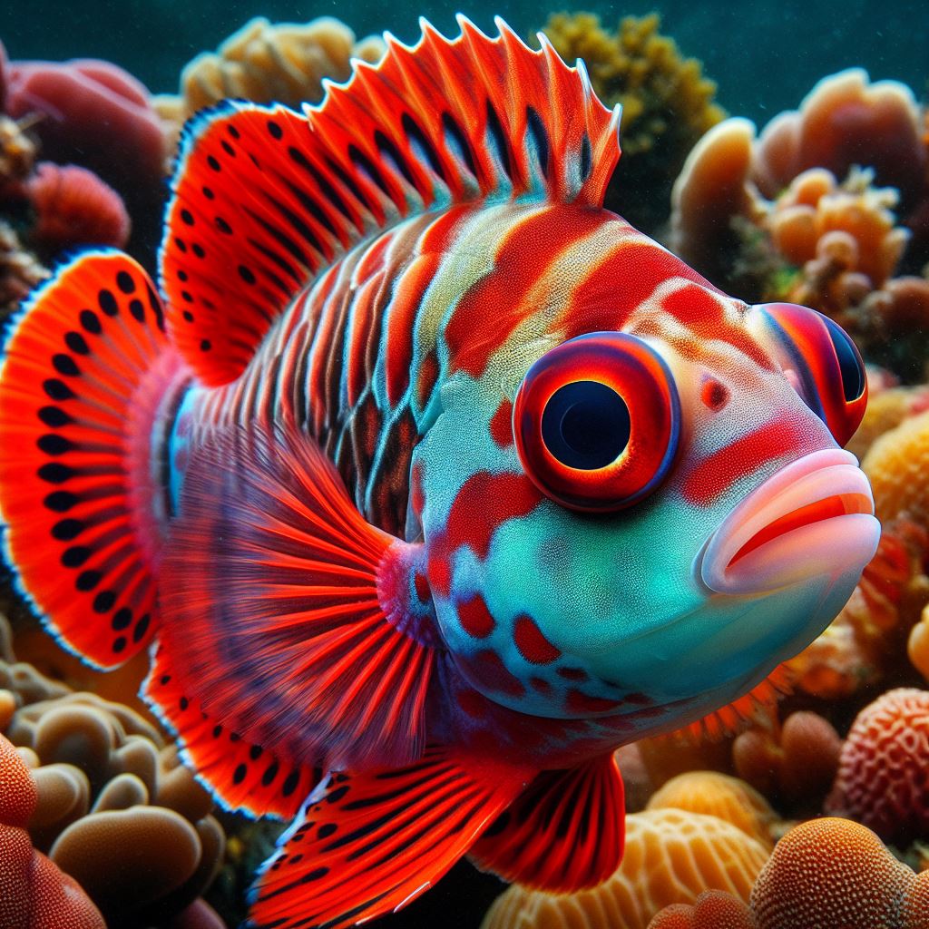Red and blue fish in coral reef Red and blue fish in coral reef