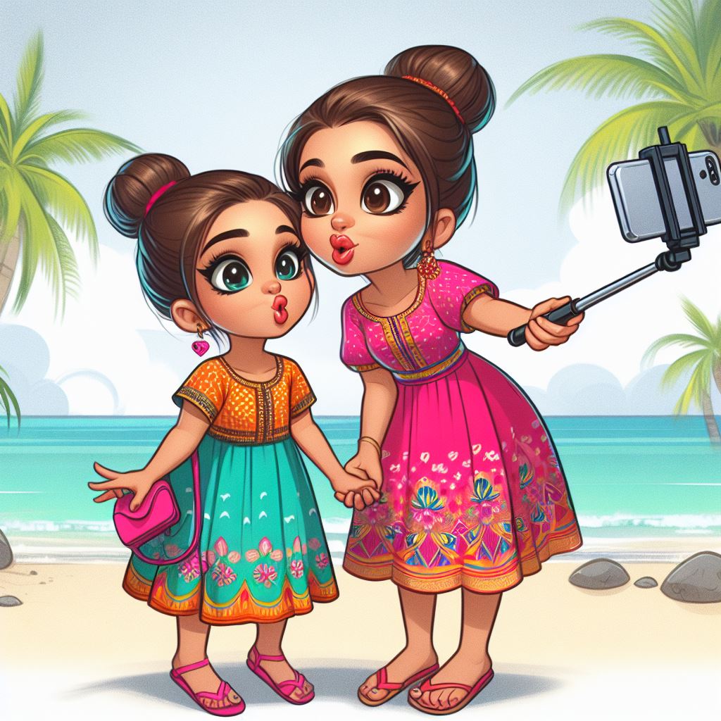 Girls taking a selfie on beach Girls taking a selfie on beach