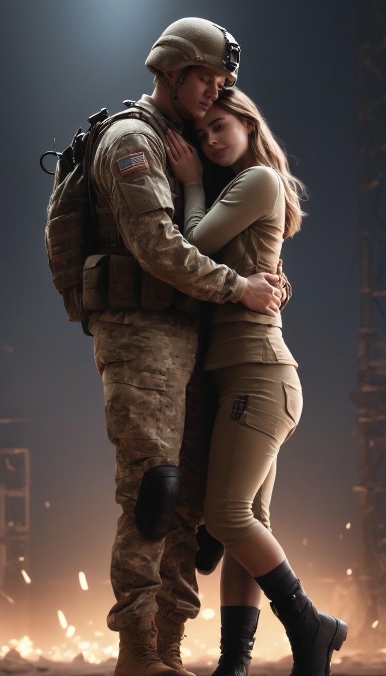 Soldier and woman embrace Soldier and woman embrace