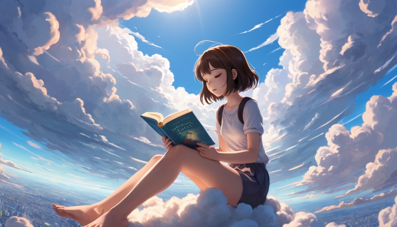 Girl reading on a cloud Girl reading on a cloud