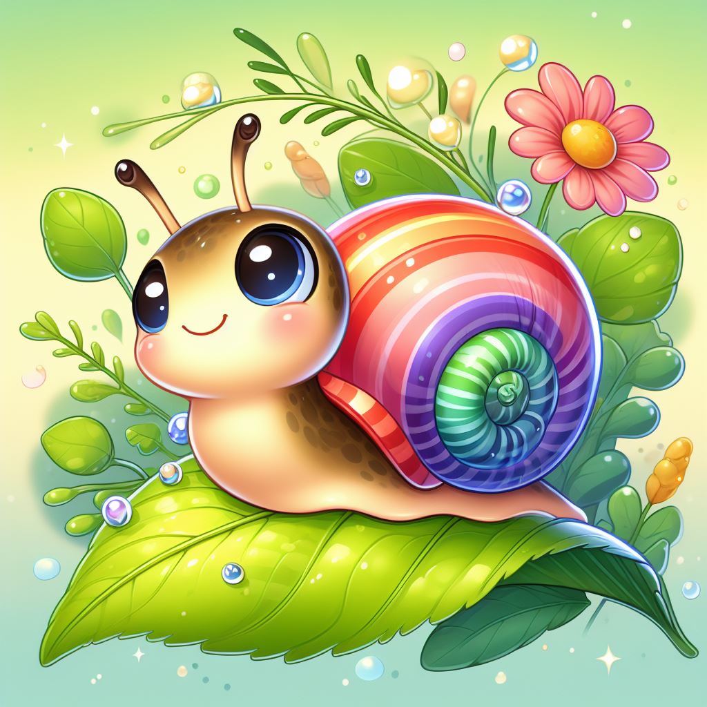 Rainbow snail on green leaf Rainbow snail on green leaf