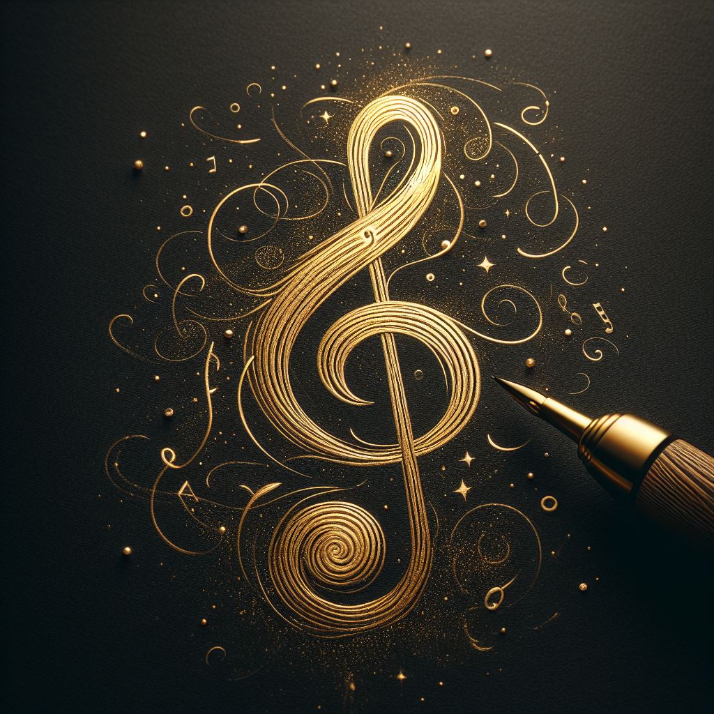 Golden treble clef drawing on black paper Golden treble clef drawing on black paper