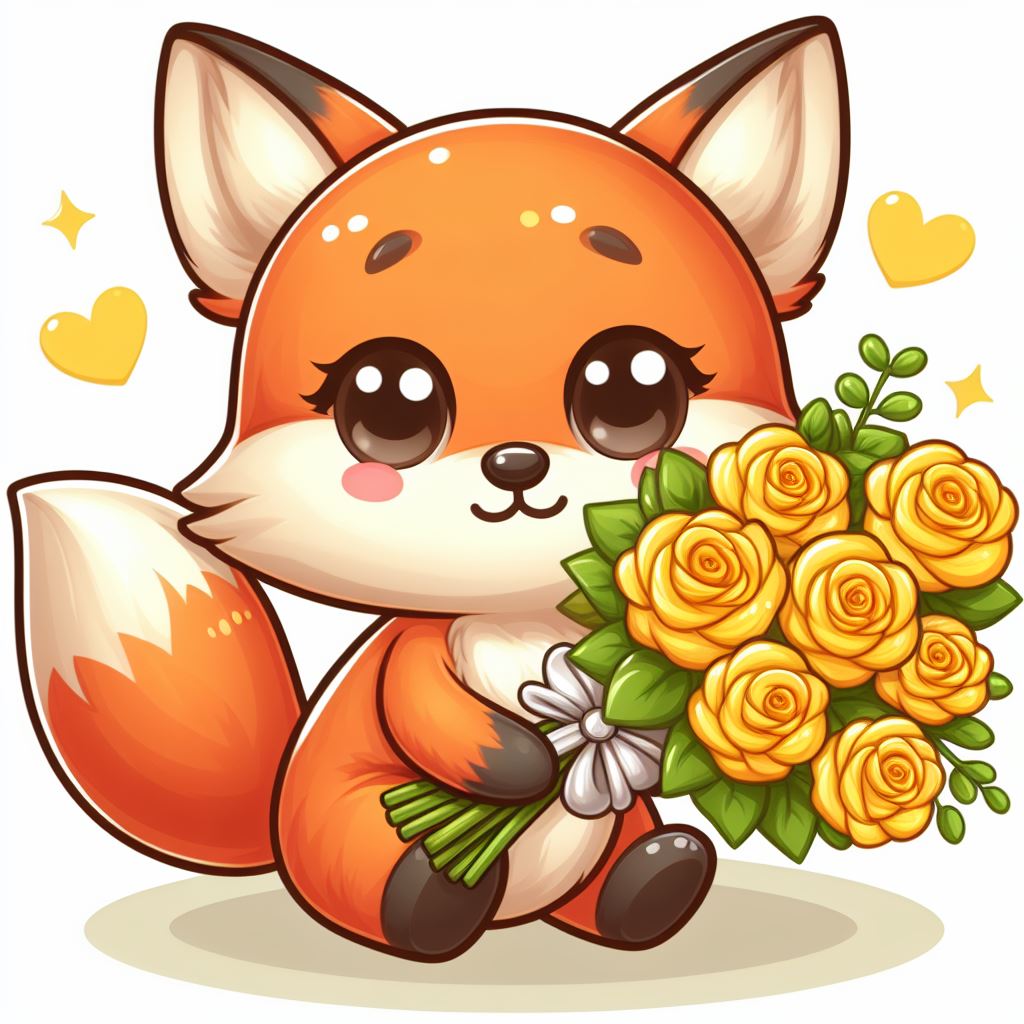 Cute fox holding roses Cute fox holding roses
