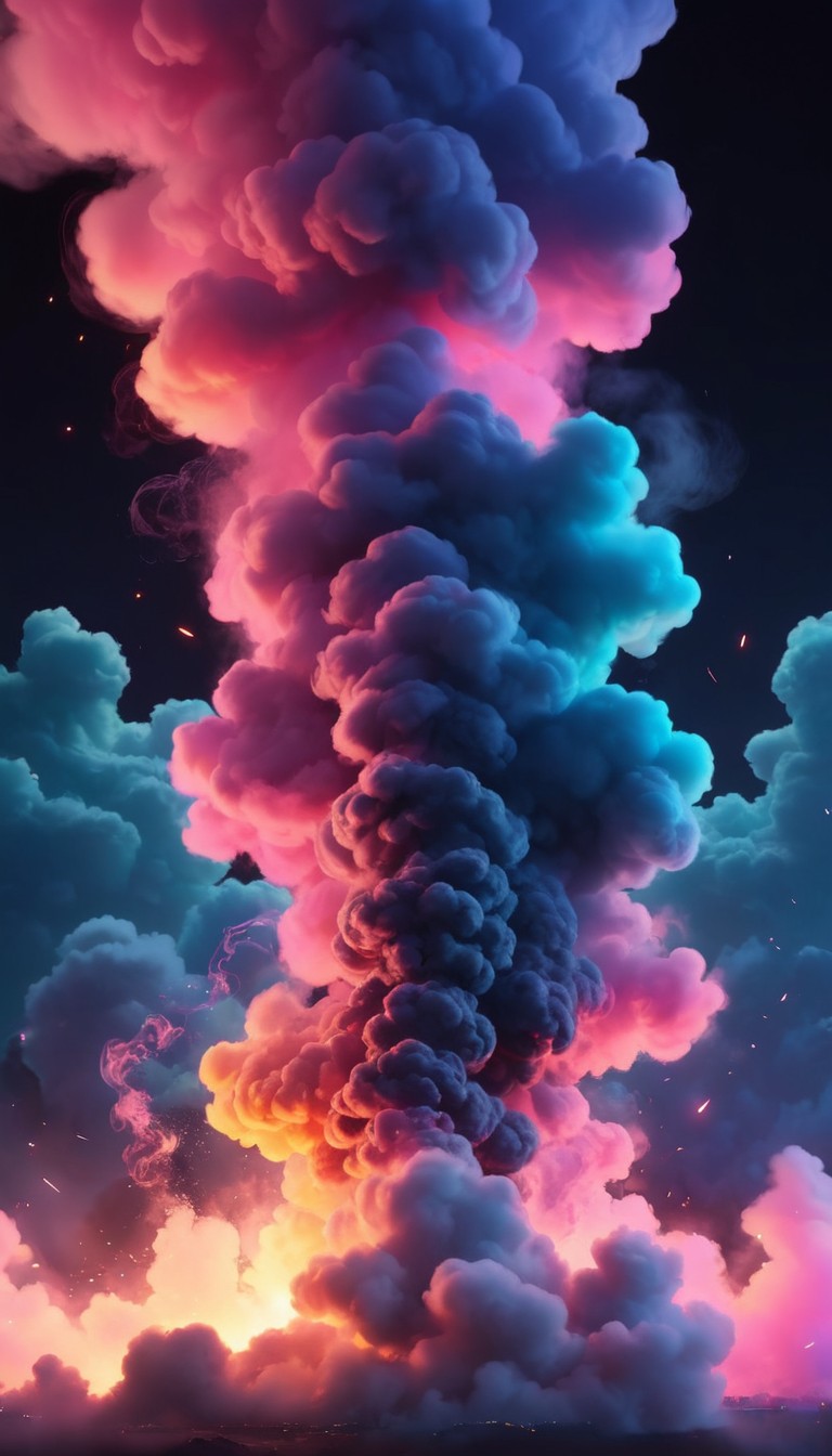 Colorful smoke plume at night Colorful smoke plume at night