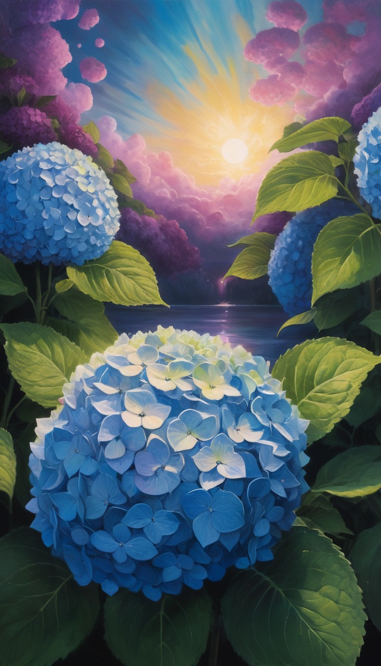 Blue hydrangeas at sunset Blue hydrangeas at sunset