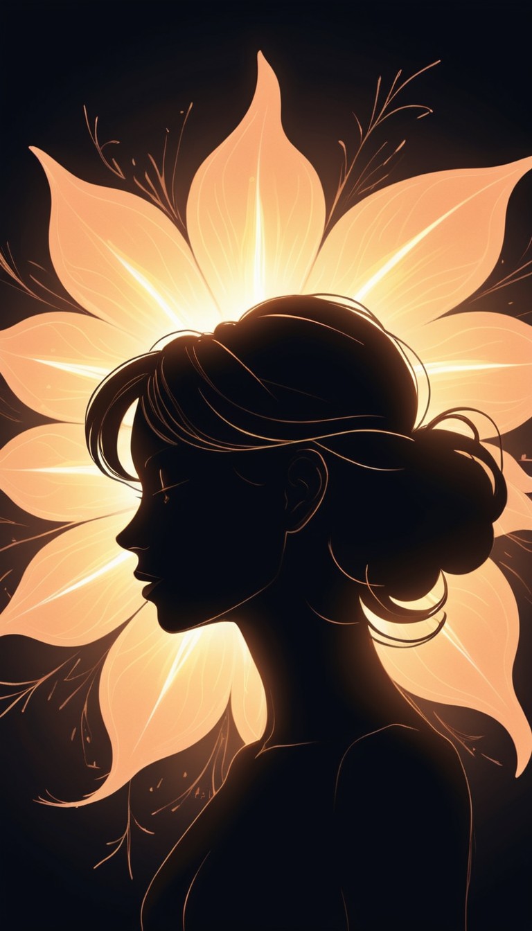 Woman silhouette in illuminated flower Woman silhouette in illuminated flower