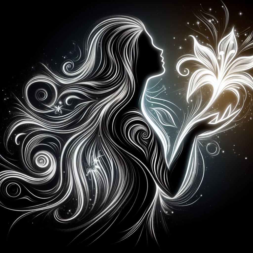 Woman holding glowing flower Woman holding glowing flower