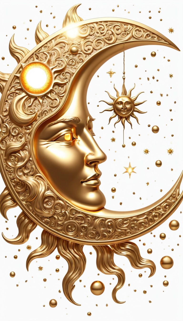 Golden crescent moon and sun Golden crescent moon and sun