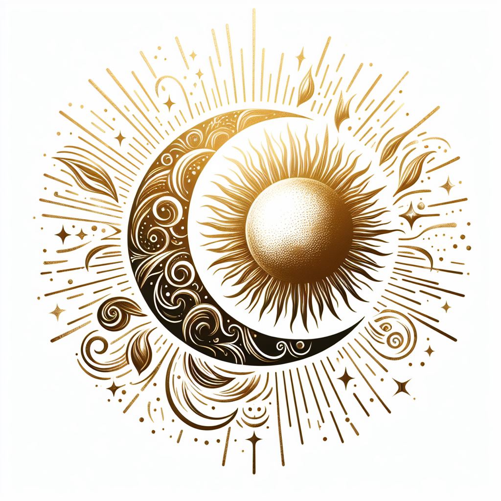Golden sun and moon illustration Golden sun and moon illustration