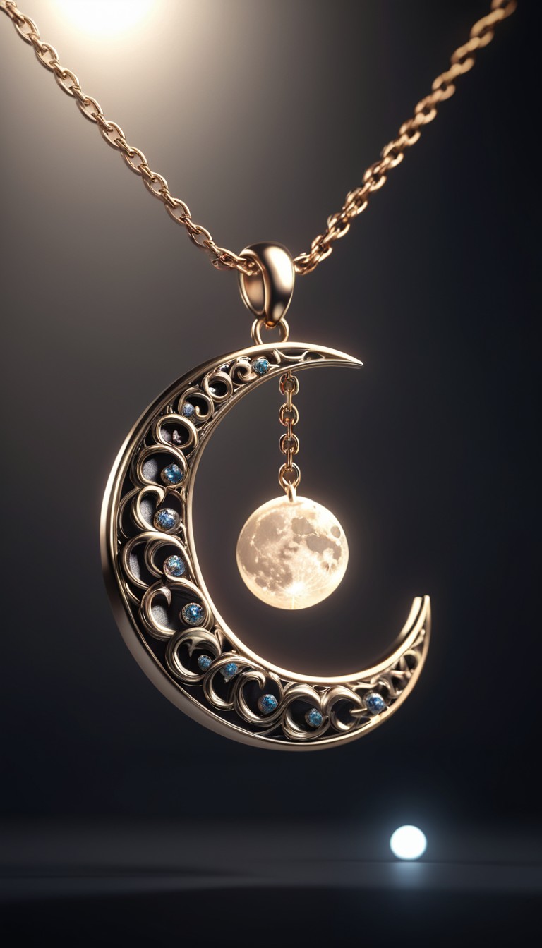 Crescent moon necklace with gemstones Crescent moon necklace with gemstones