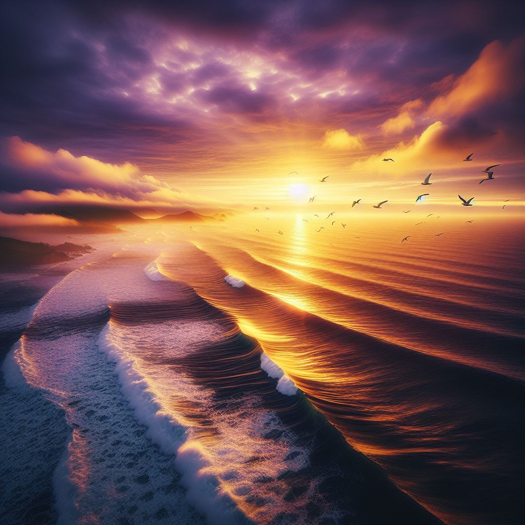 Sunset over ocean waves Sunset over ocean waves