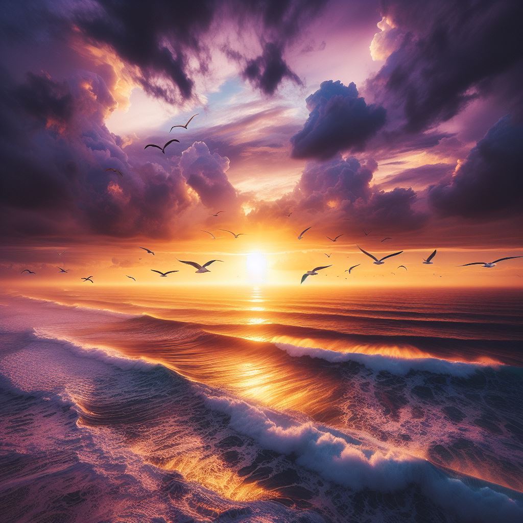 Sunset over ocean waves Sunset over ocean waves