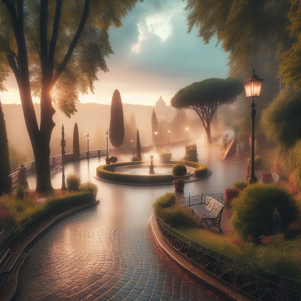 Morning mist in a garden Morning mist in a garden