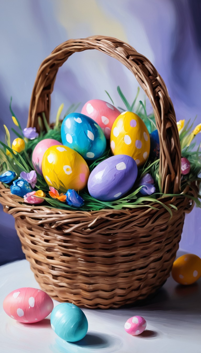 Easter eggs in wicker basket Easter eggs in wicker basket