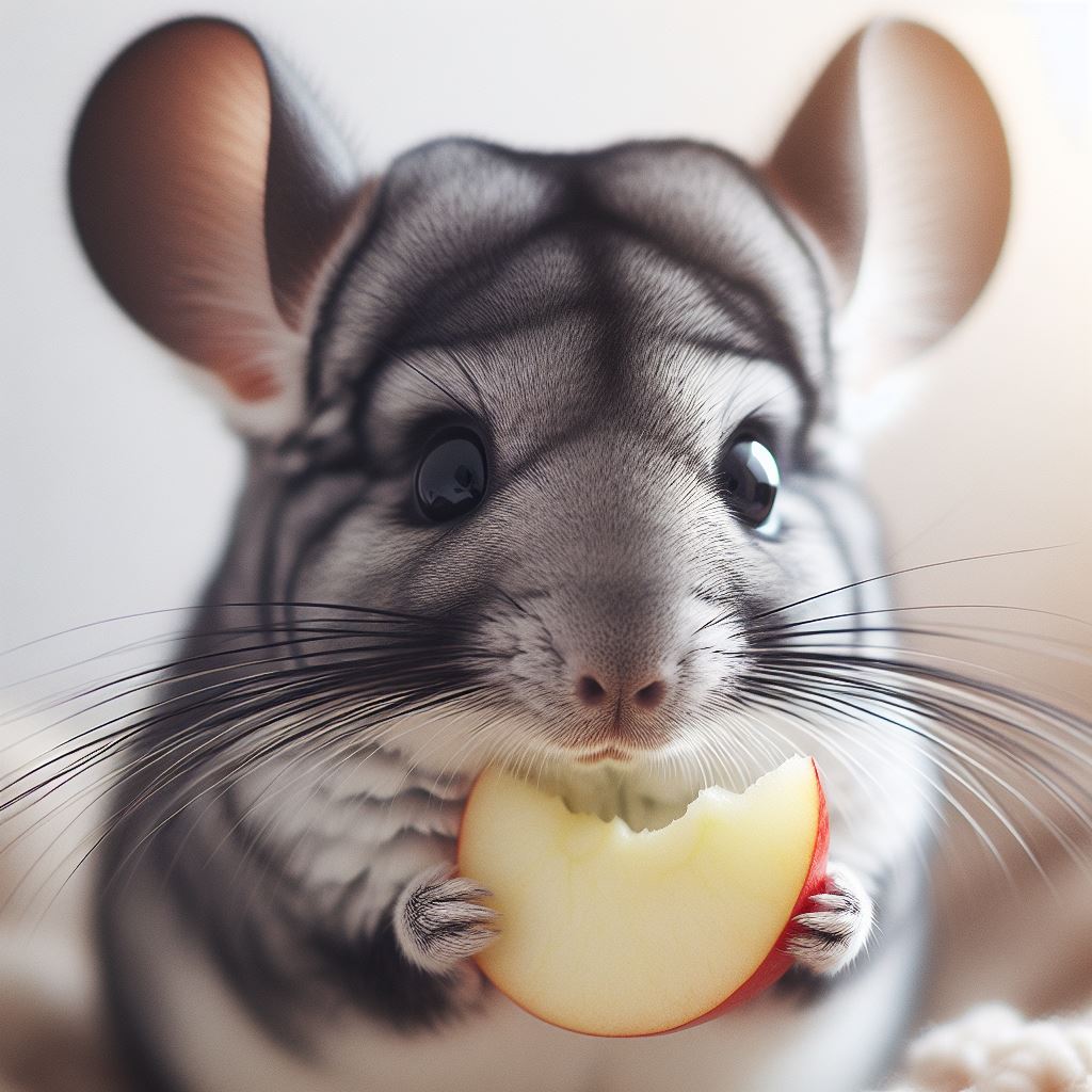 Chinchilla eating apple slice Chinchilla eating apple slice