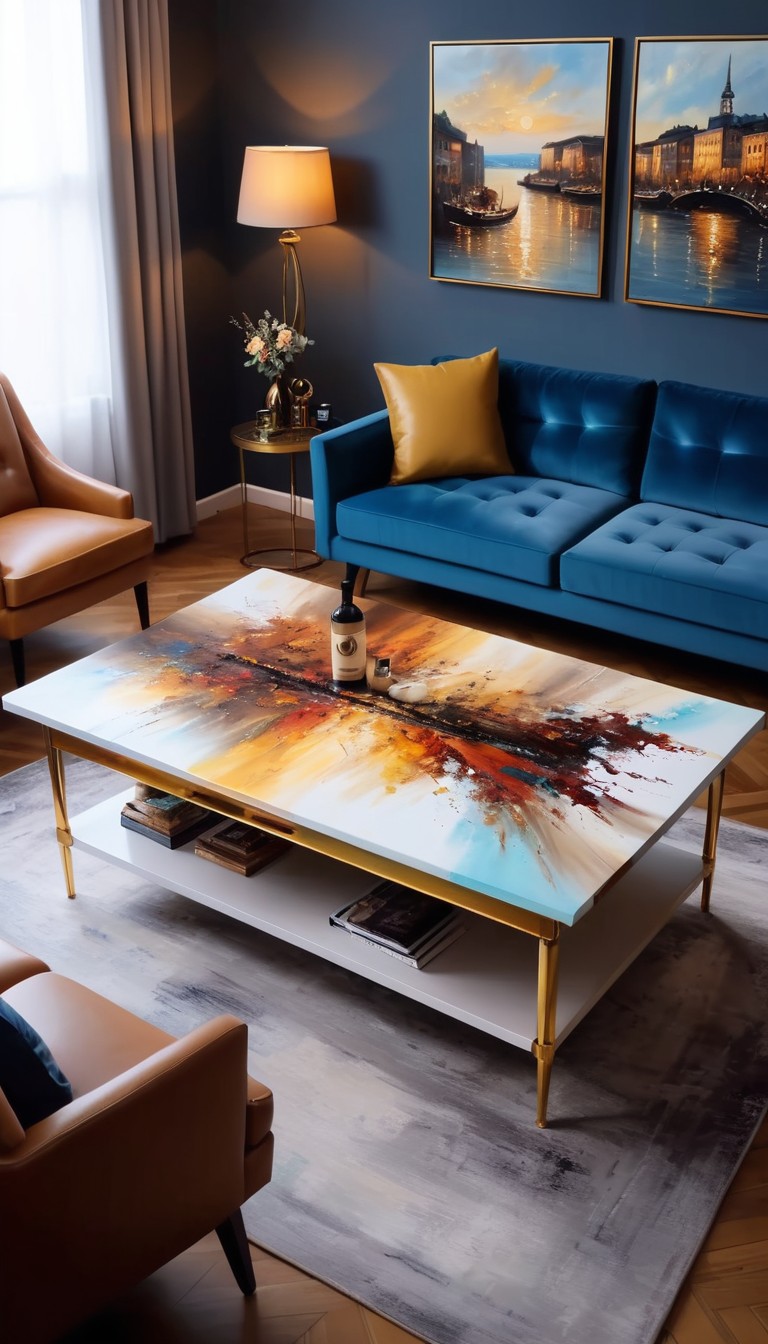 Living room coffee table with abstract art Living room coffee table with abstract art