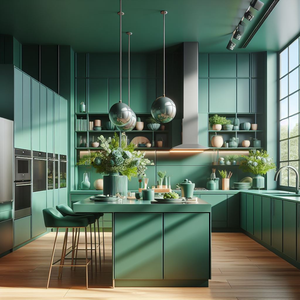 Modern green kitchen interior Modern green kitchen interior