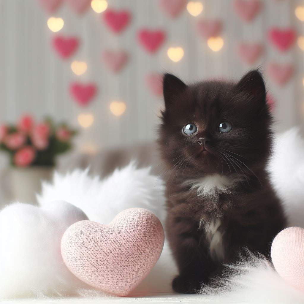 Black kitten with hearts for valentine's day Black kitten with hearts for valentine's day
