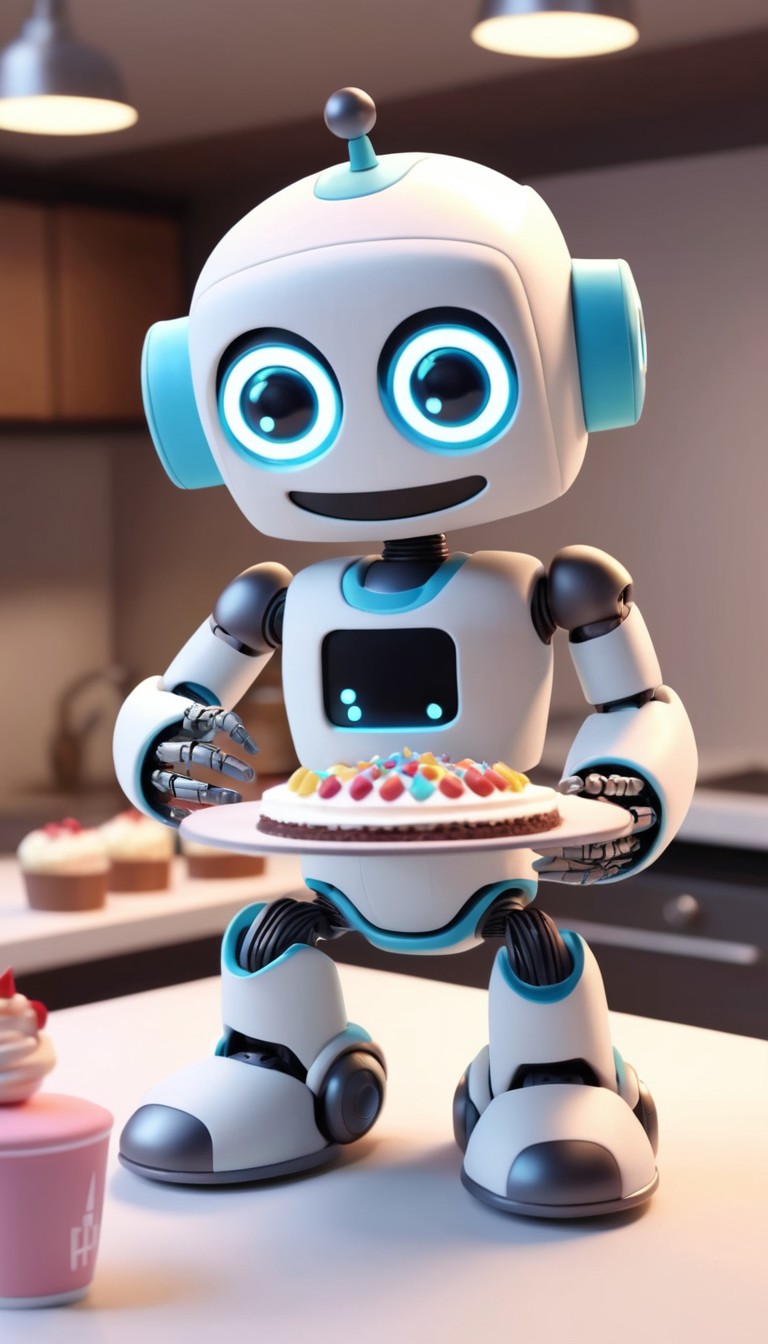 Robot serving birthday cake Robot serving birthday cake