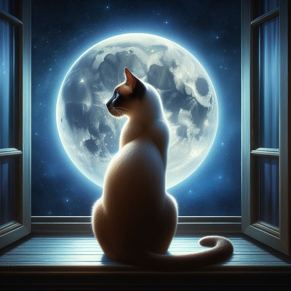 Cat gazing at the full moon Cat gazing at the full moon