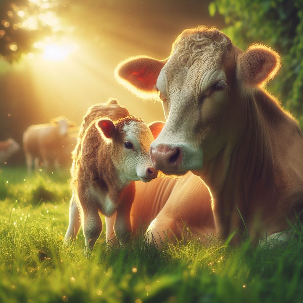 Cow and calf in golden light Cow and calf in golden light