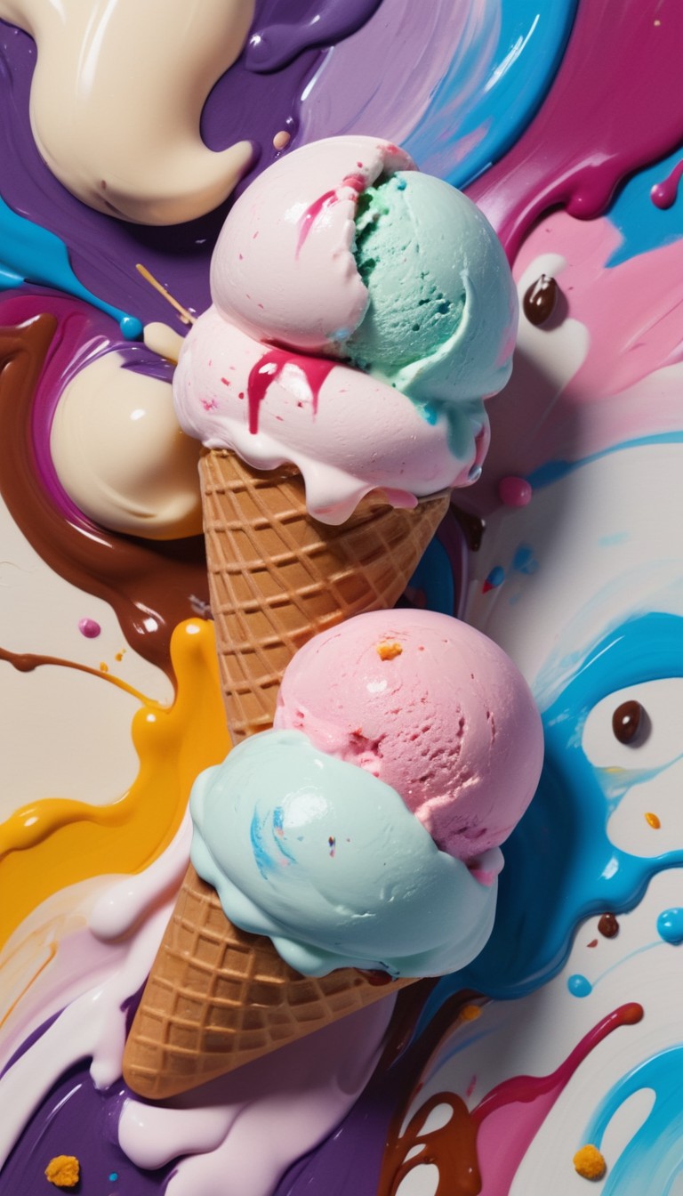 Ice cream cones on colorful paint Ice cream cones on colorful paint