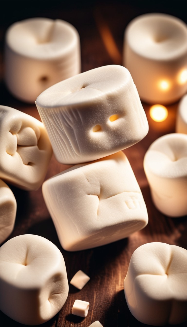 White marshmallows on wooden surface White marshmallows on wooden surface