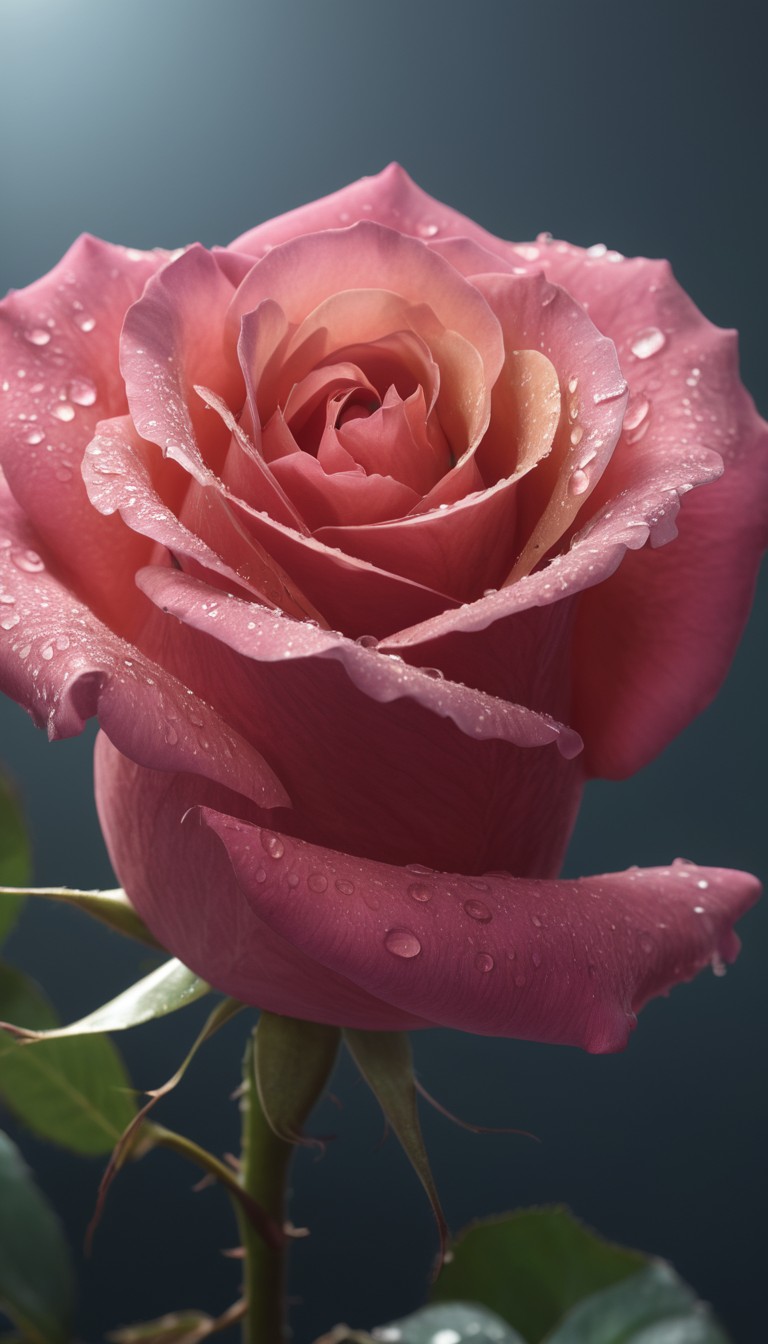 Pink rose with dew drops Pink rose with dew drops