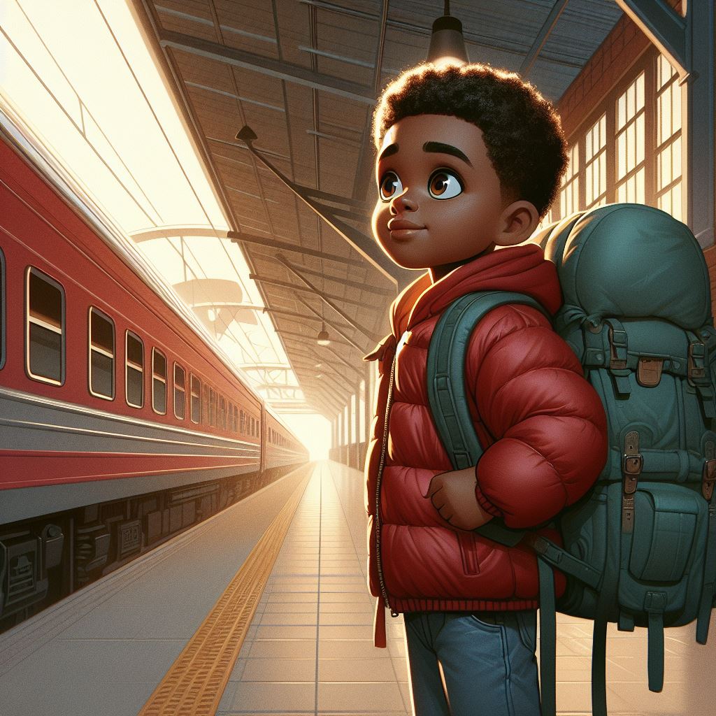 Boy waiting at train station Boy waiting at train station