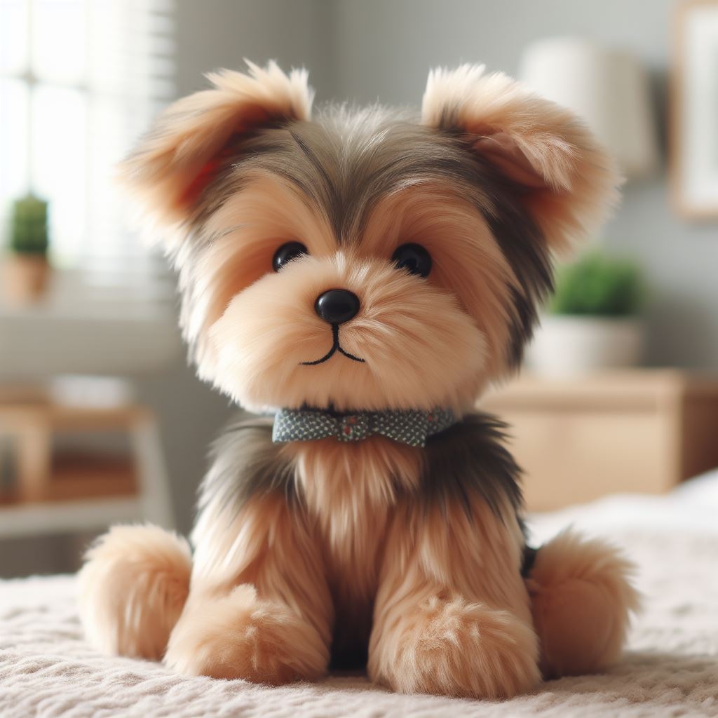 Yorkshire terrier puppy sitting on bed Yorkshire terrier puppy sitting on bed