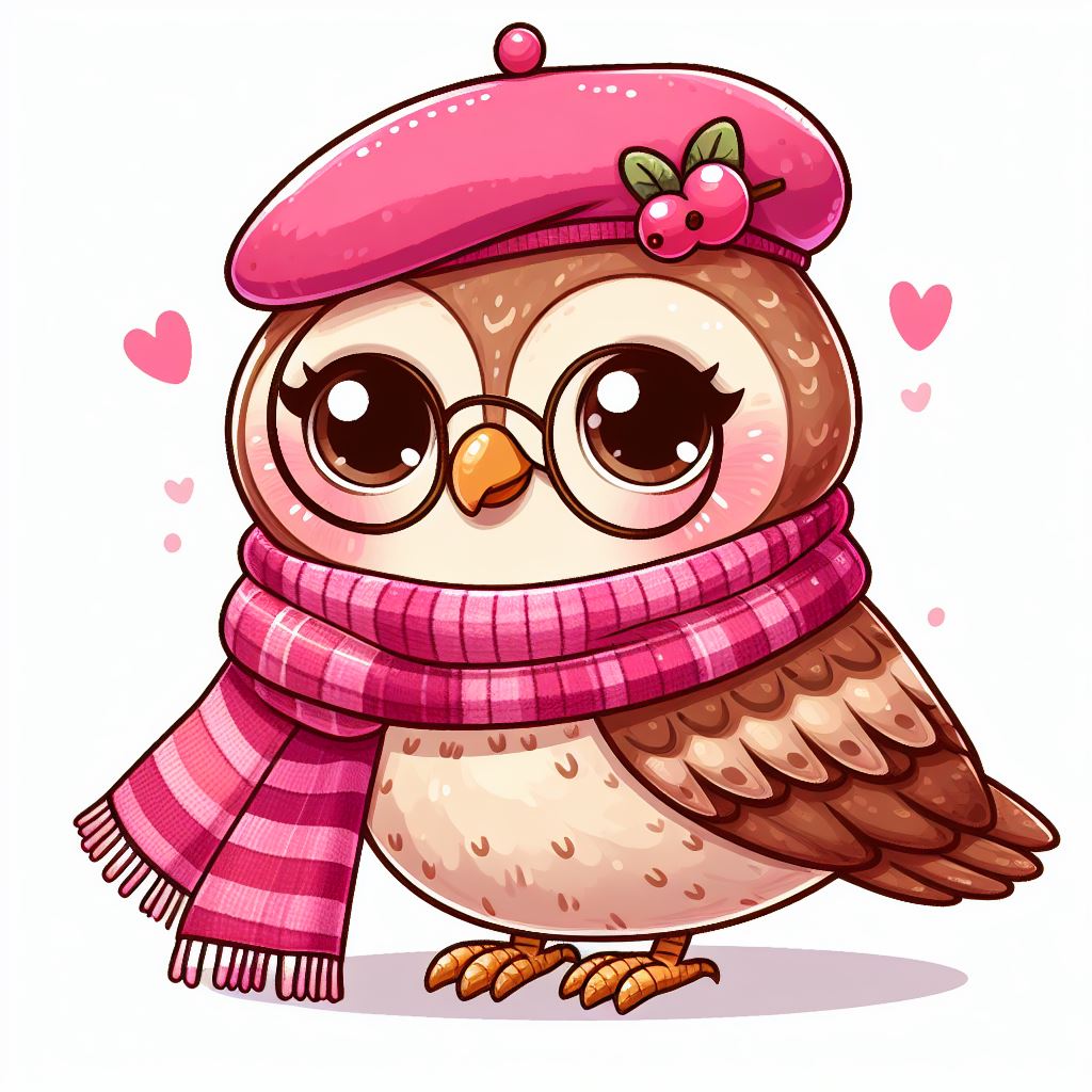 Cute owl wearing pink beret Cute owl wearing pink beret