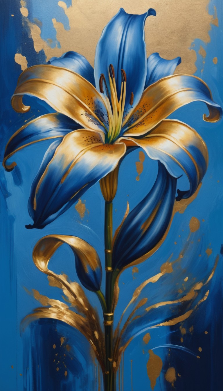 Blue and gold lily painting Blue and gold lily painting