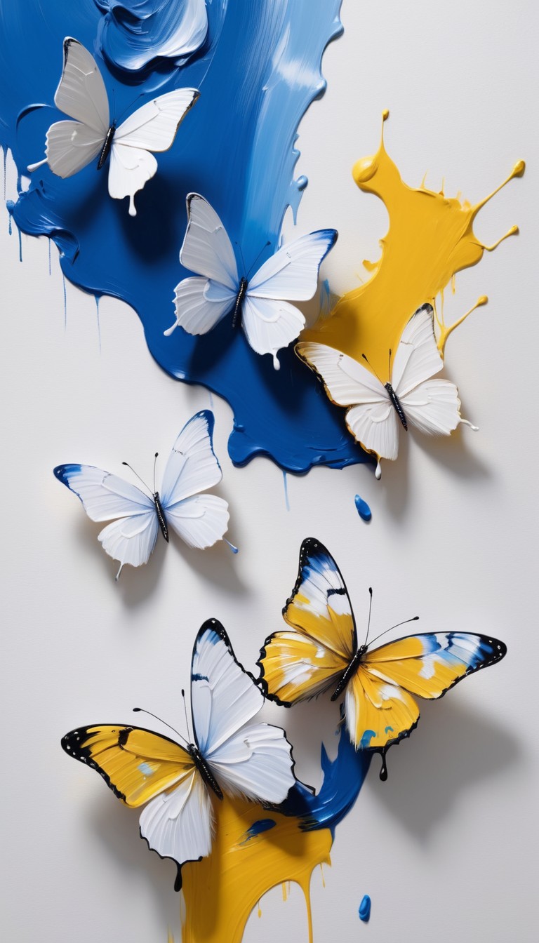 Butterflies and splashes of blue and yellow paint Butterflies and splashes of blue and yellow paint
