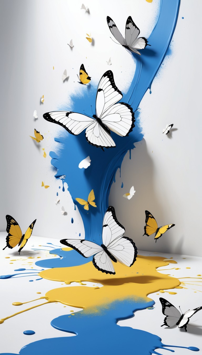 Blue and yellow paint with butterflies Blue and yellow paint with butterflies