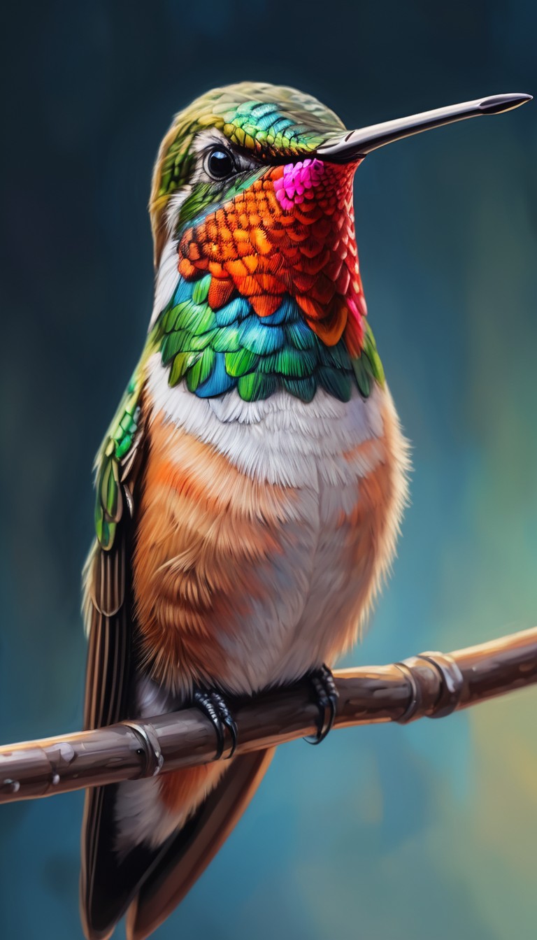 Colorful hummingbird perched on branch Colorful hummingbird perched on branch