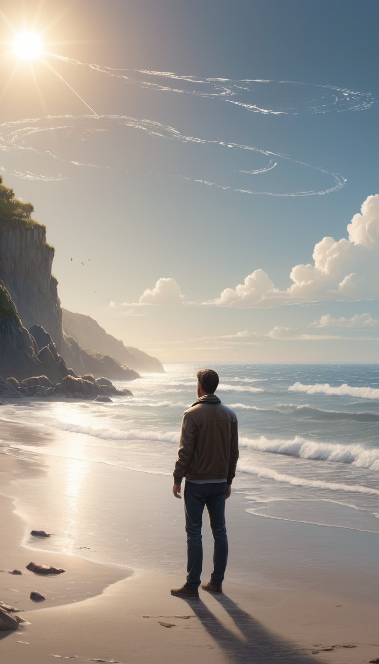 Man standing on a beach at sunset Man standing on a beach at sunset