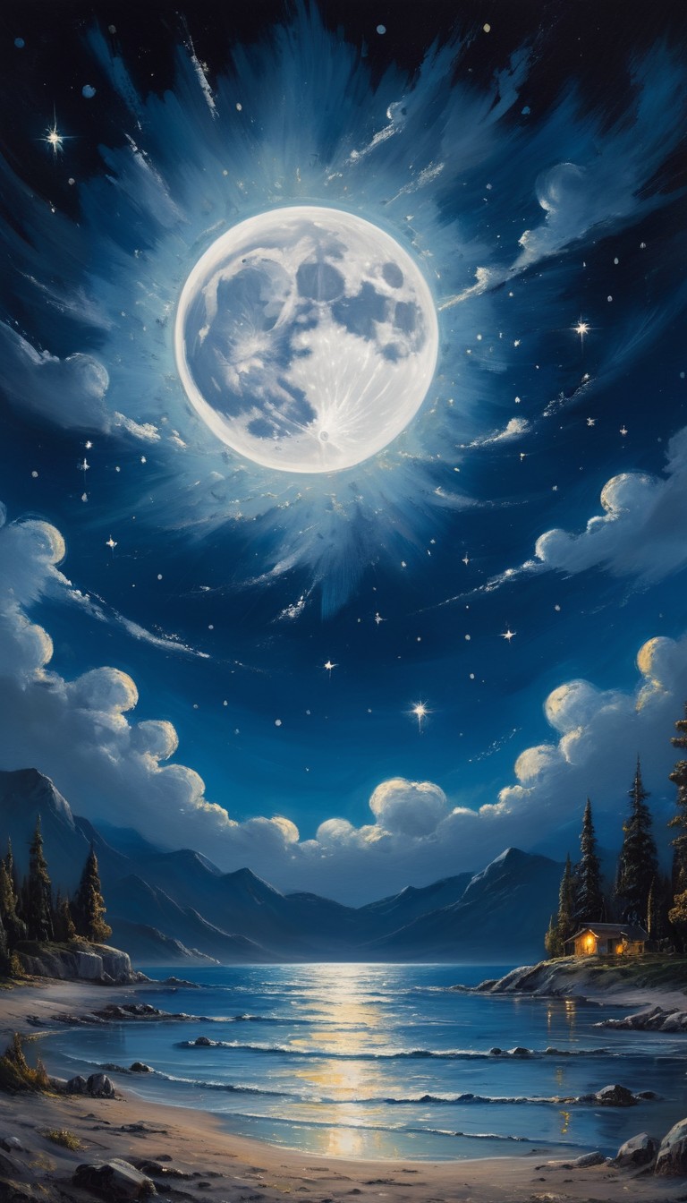 Full moon over mountain lake Full moon over mountain lake