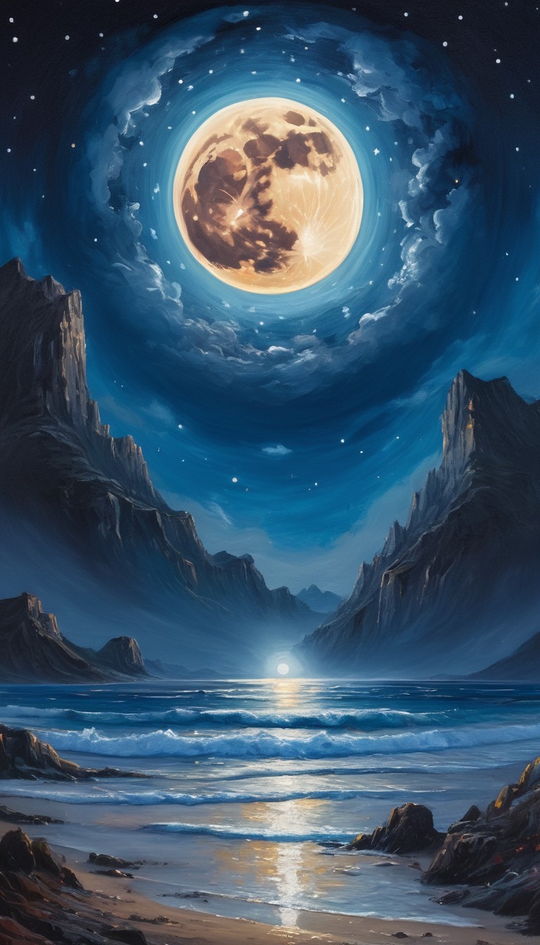 Full moon over mountainous coast Full moon over mountainous coast