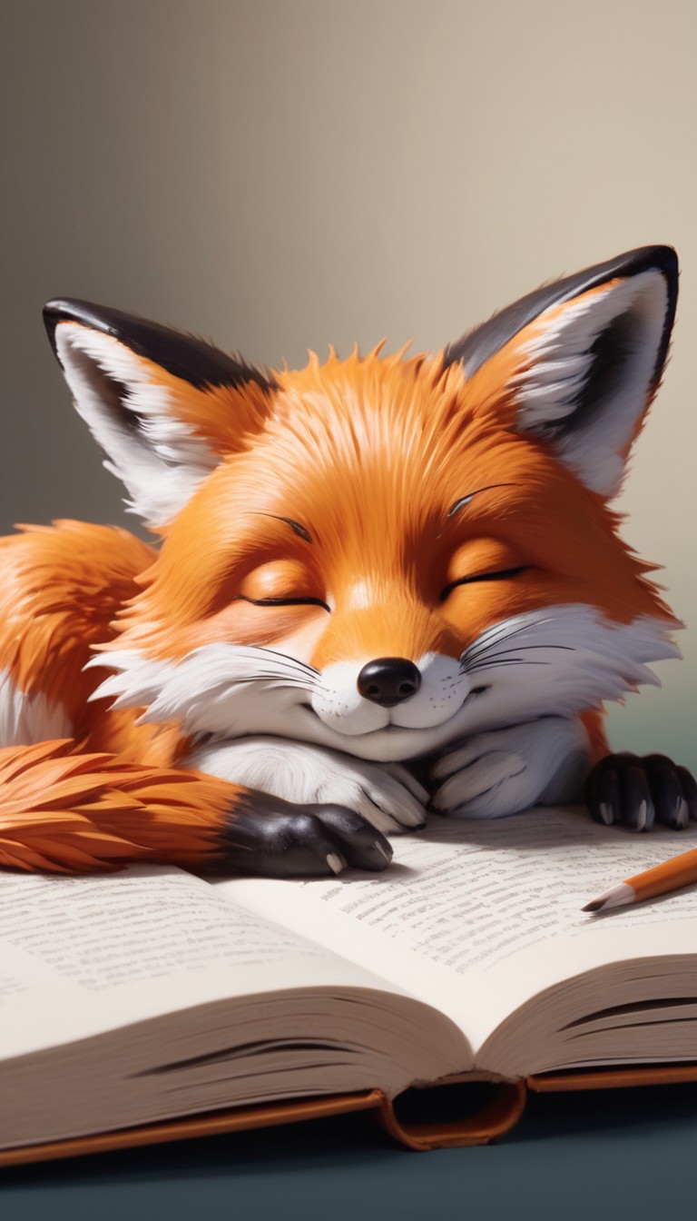 Fox napping on book Fox napping on book